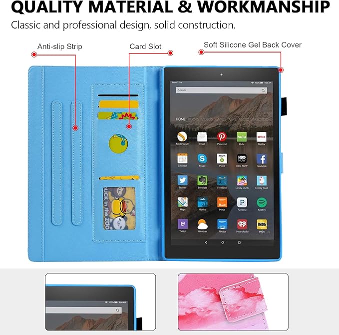 Folio Case for Amazon Fire HD 10 Tablet (5th/7th/9th Generation) Slim Fit Stand Magnetic Soft TPU Back Smart Cover for All-New Fire HD 10 2015/2017/2019 Sleep Mode Pink Heaven