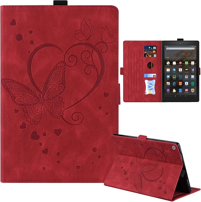 Case for Fire HD 10 Tablet 9th/7th/5th Generation 2019/2017/2015 Release Multiple Angles Viewing Stand Cover Soft TPU Back Cover with Pen Holder and Auto Wake/Sleep Red