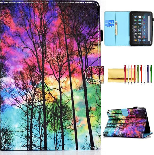 Smart Case for Amazon Fire HD 10 13th/11th Gen Fire HD 10 Plus(Pro) 2021/2023 Techcircle Slim Folio Stand Magnetic Flip Cover with Card Slots+Pen Holder Auto Sleep/Wake Colorful Forest