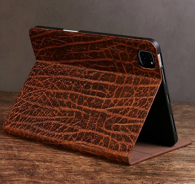 Gexmil Case for iPad Pro 11 Inch4th/3rd/2nd/1st Generation(2022/2021/2020/2018) Genuine Leather Cover with Pencil HolderCowhide Folio CoverAuto Sleep/Wake Anti SlipBuffalo Pattern