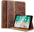 Gexmil Genuine Leather Case for iPad 10.2 Inch CaseCowhide Folio Cove for iPad 9/8/7 Generation(2021/2020/2019) Anti Fingerprint/Slipr Auto Sleep/Wake with Adjustable StandFlower Brown