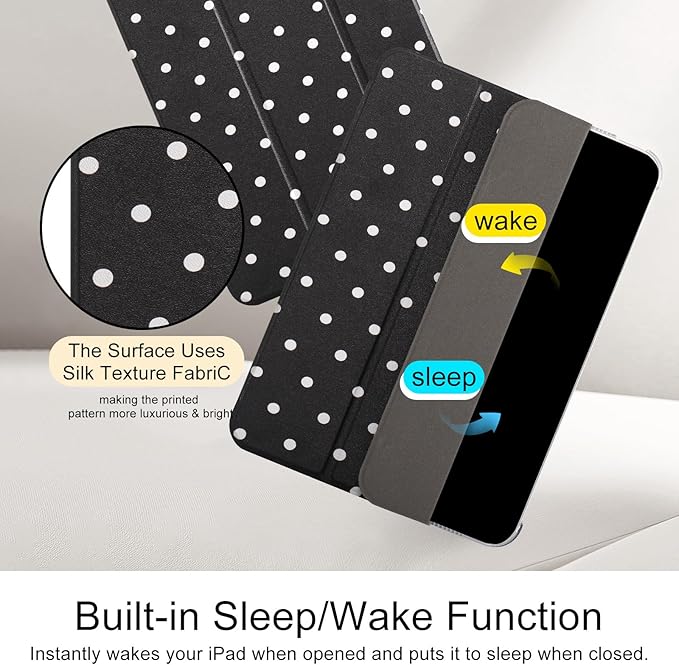 case for ipad 11th Generation11 Inch 2025 (A16 Chip) &amp 10th Gen 10.9 Inch 2022 - Slim Scratch-Resistant Hard PC Translucent Back Shell Smart Cover Wake/Sleep FunctionBlack White Polka dot
