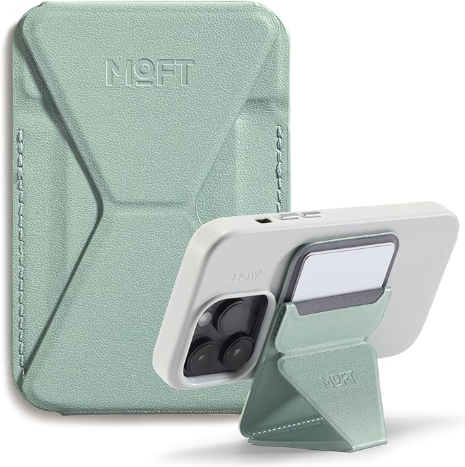 MOFT MagSafe Wallet for iPhone 15/14/13/12 Series Strong Magnetic Phone Card Holder Fit 2 Cards &amp 3 Viewing Angles &amp Stain-Resistant Vegan Leather Phone Stand Seafoam
