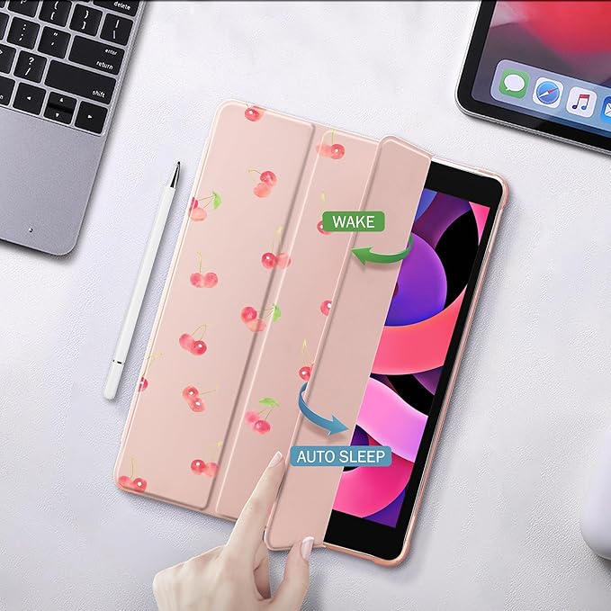 Idocolors Cute Kawaii Girly Cherry Pad Case for 8.3 Inch iPad mini 6 Clear TPU Smart Stand Back Cover with Pencil Holder Auto Wake/Sleep Foldable Shockproof Protective Case for Women Girls