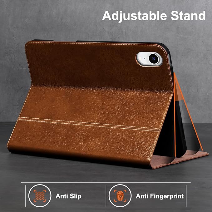 Gexmil Leather Case for iPad mini 7 (A17 Pro) 2024 / iPad mini 6 Generation 2021 8.3 InchPremium Cowhide Cover with Pencil HolderAdjustable Stand Auto Wake/SleepYellow Brown