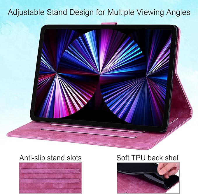 Case for Samsung Galaxy Tab S10 FE+/S10 FE Plus 13.1 Inch 2025 (SM-X620/SM-X626B) with Pencil Holder/Pockets Folio Stand Embossed Cherry Blossom PU Leather Magnetic Wallet Cover Rose Cat