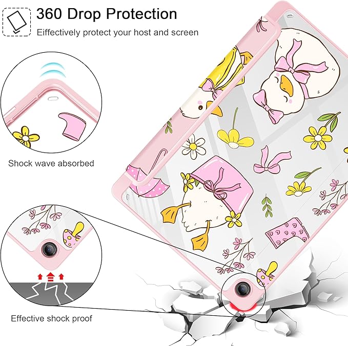Tuiklol for Samsung Galaxy Tab A9+ Tablet 11” / A9+ Plus 2024 2023Buit-in S-Pen Holder with Clear Protective Cover Transparent Back Shell Auto Wake/Sleep Samsung Tab A9 Plus CoverCute Duck