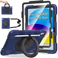 Case for iPad (A16) 11th /10th Generation 11/10.9 Inch 2025/2022 with Screen Protector/360° Rotate Stand/Shoulder Strap/Pencil Holder Shockproof iPad 11th/10th Gen Cover (Navy+Black)