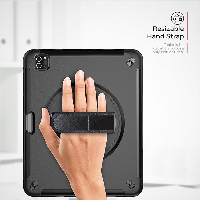 Protective Tablet Case - CTA Protective Case with Build in 360° Rotatable Grip Kickstand for iPad Pro 13-inch (2024) - Black - (PAD-PCGKPRO13)