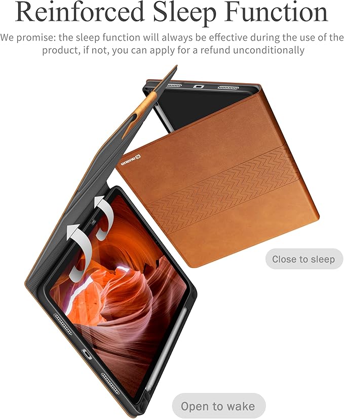 auaua Case for iPad Air 11 Inch M4/M3/M2 (2026/2025/2024) iPad Air 5th/4th Generation (2022/2020) with Pencil Holder Auto Sleep/Wake Adjustable Angle (Brown)