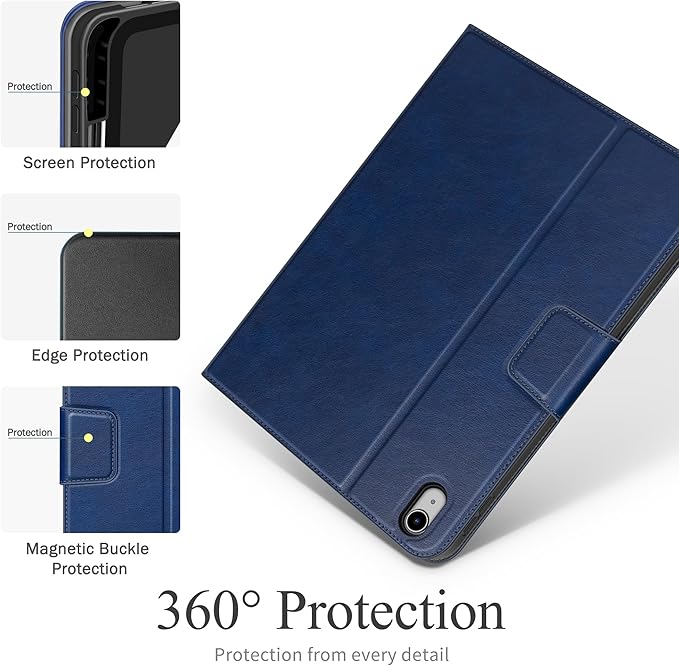 auaua Case for iPad (A16) 11th Generation 11 Inch 2025 iPad 10th Generation 10.9 Inch 2022 with Pencil Holder and Pocket Typing Angle Muti-Stand Magnetic Closure Auto Sleep/Wake (Blue)