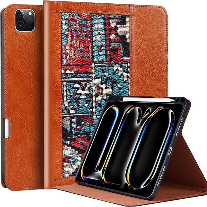 Case for iPad Pro 13 Inch M5 2025/M4 2024 with Stylus HolderProtective Shockproof Premium Leather Smart Folio Cover with Adjustable Stand Auto Sleep/WakeAnti-slip Anti Fingerprint/SlipBrown