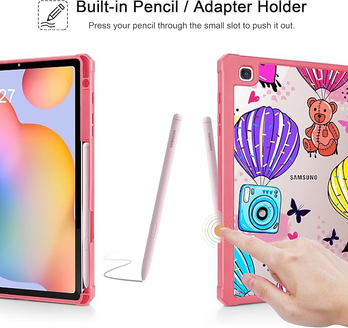 Mektron Case for Samsung Galaxy Tab S6 Lite 10.4 Inch 2024/2022/2020 with S Pen Holder Multi-Angle Viewing with Shockproof Cover Clear Shell + Trifold Stand + Auto Wake/Sleep Hand Drawn Graffiti
