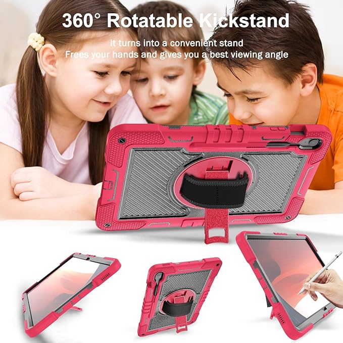 Tablet Case Compatible with Samsung Galaxy Tab S10 FE Plus 13.1 Inch 2025 Model (SM-X620/X626) CaseHeavy Duty Shockproof Rugged Protection Cover Stand &ampHand Strap+Shoulder Strap(Red)