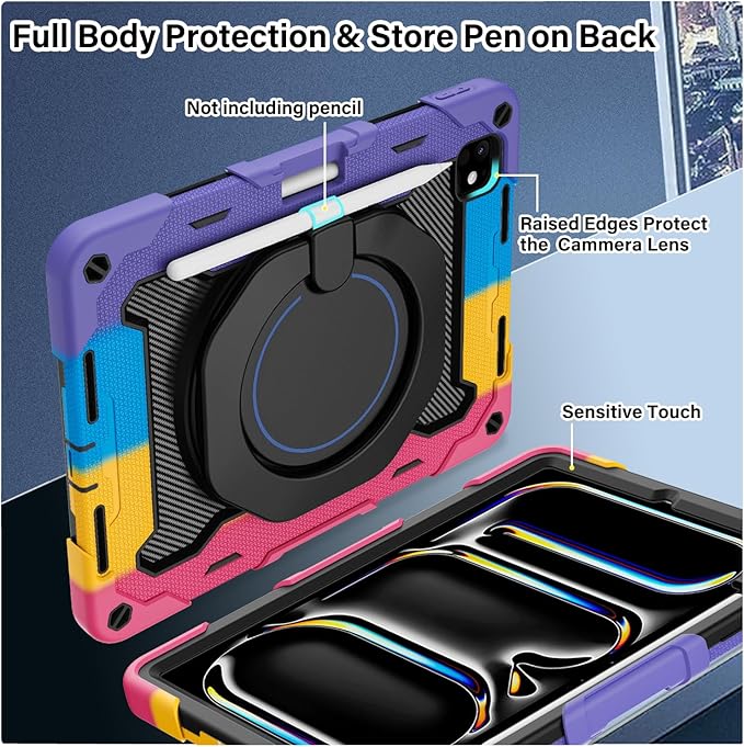 ROISKIN for iPad Pro 11 inch Case (M5/M4 (2025/2024)) Pro 11'' 6th/5th Gen -with HD Screen Protector 360 Kickstand/Handle Shoulder Strap Pen Holder Heavy Duty Military Grade - Kids Friendly
