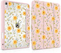 Case for iPad A16 11th Generation 11 inch 2025 iPad 10th Generation 10.9 inch 2022 -[Built-in Pencil Holder] Shockproof Clear Hard Back Trifold Stand Auto Wake/Sleep Yellow Floral