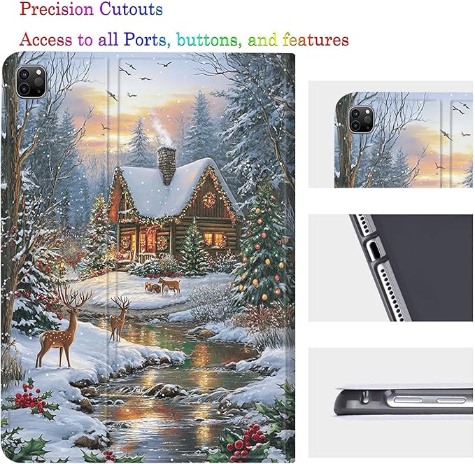 Case for Samsung Galaxy Tab A11/A9 8.7-Inch 2025/2023Adjustable Stand Auto Wake/Sleep Function Full Body Protection Cover - Christmas Cabin Snow Scene