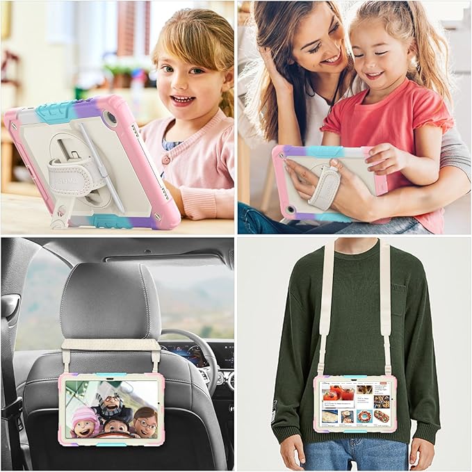 SEYMAC stock Case for Samsung Galaxy Tab A11+ Plus/A9+ Plus 11'' Full-Body Drop Protection Case with Screen Protector Pencil Holder [360° Rotating Hand Strap] &ampStand Yellowish+Pink