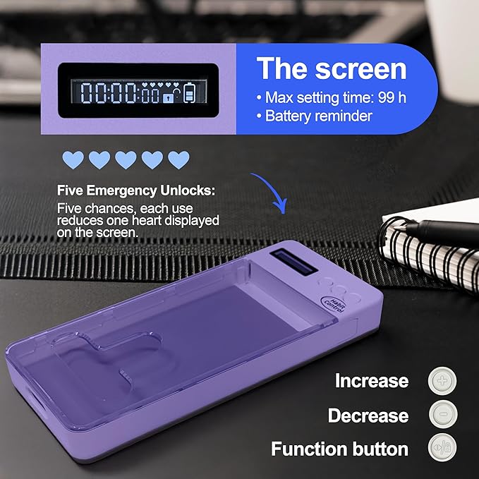 Phone Lockbox - Time Lock Box Cell Phone Locker for Bad Habits Smartphone Jail with Timer Reduce Kids Adults Screen Time Improve Productivity Family Time Container - Purple