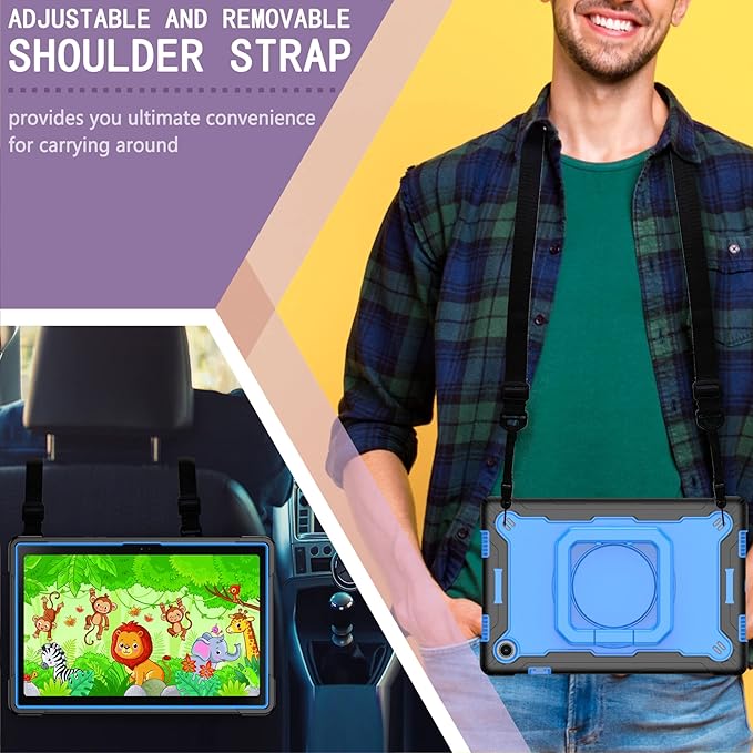 Dteck for Samsung Galaxy Tab A8 (SM-X200) Tablet Case 10.5 2022 Release Shockproof Rugged Hard Case for Kids with Rotate Handle and Kickstand Protective Cute Cover with Shoulder Strap Blue/Black