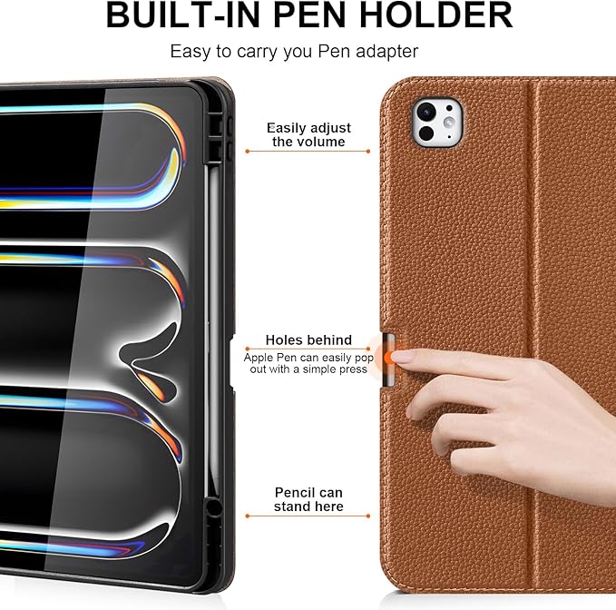 for iPad Pro 13 inch Case (M4/M5) 2024/2025 Premium Microfiber Leather Business Folio Stand Cover with Pencil Holder - Auto Wake/Sleep and Multiple Viewing AnglesBrown