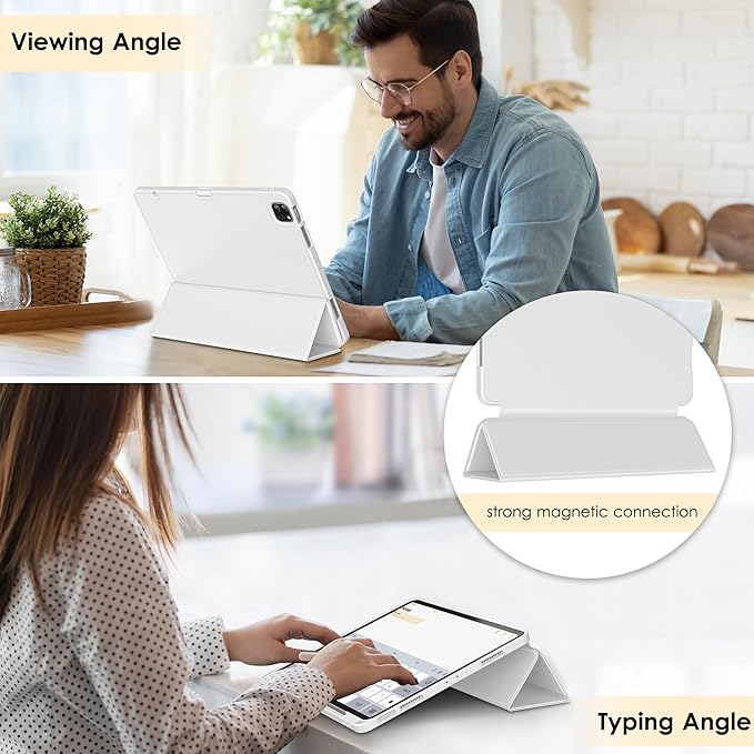 DTTO for iPad Air 13 Inch Case M4/M3/M2 2026/2025/2024 iPad Pro 12.9 Inch Case (6th/5th/4th/3rd Gen) Smart Slim Trifold Stand Soft Cover with Pencil Holder White