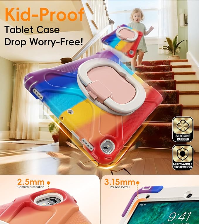 BATYUE 10.5 inch Case for ipad Air 3rd Generation 2019 / ipad pro 10.5 2017 Rugged Heavy Duty Protective Cover with Pencil Holder 360° Swivel Stand Shoulder Strap for Kids (Colourful Red)