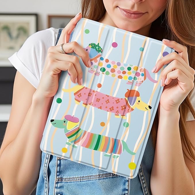 Idocolors Case for iPad 11 inch (A16 Chip) 2025 Generation 11th / iPad 10.9 inch 2022 10th Gen Built-in Pencil Holder with Soft TPU Shockproof Back Shell Auto Wake/Sleep Dachshund-Blue
