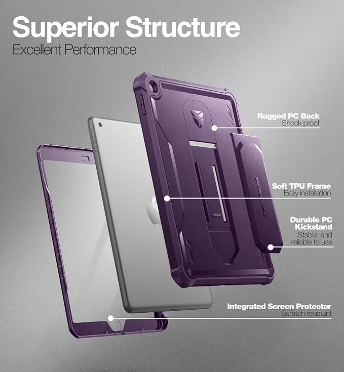 Dexnor for iPad 9.7 Inch 6th /5th Generation(2018/2017) [Built in Screen Protector &amp Kickstand] with Pen Holder Heavy Duty Shockproof Full Body Protective Cover for iPad 6th Generation Case-Purpl