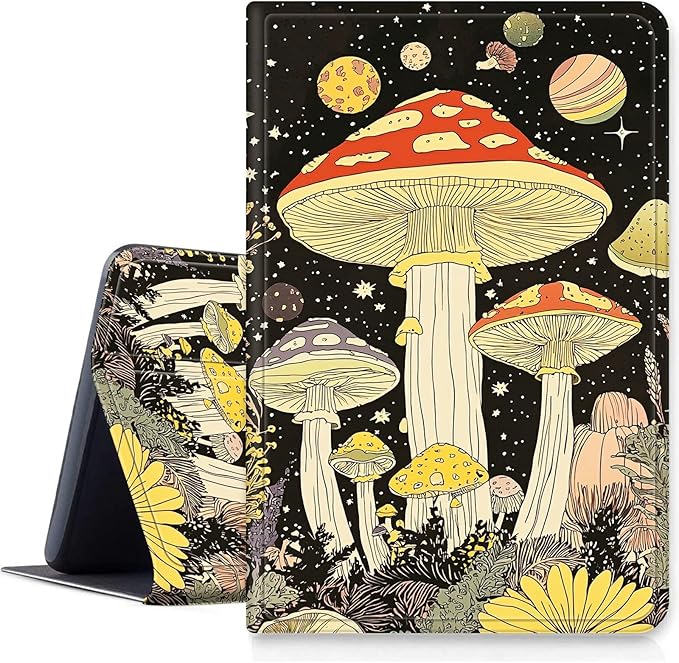 DIGTIALLL Case for Amazon Kindle Fire HD 8 Tablet (8th / 7th / 6th Generation - 2018 2017 and 2016 Release) PU Leather Smart Protective Cover with Auto Sleep/WakeMushrooms Psychedelic
