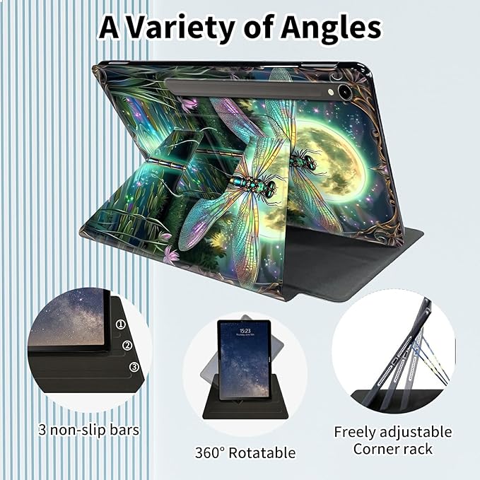 Case for Samsung Galaxy Tab S10 FE 10.9 2025/S9 FE 5G 10.9/S9 11 2023360 Degree Rotating Smart Cover Case with S Pen Holder &amp Auto Sleep/Wake-Green Dragonfly