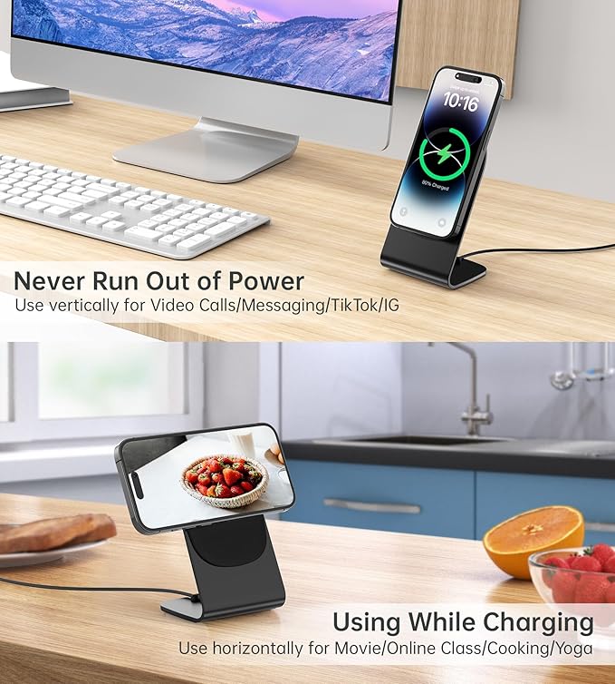 Magnetic Wireless Charger for iPhone 17/16/15/14/13/12 - Mag Charger+20W USB C Adapter Fast Wireless Charging Stand/Pad with 5ft Cable for iPhone 17/16/15/14/13/12 Pro Max Plus Mini 17e AirBlack
