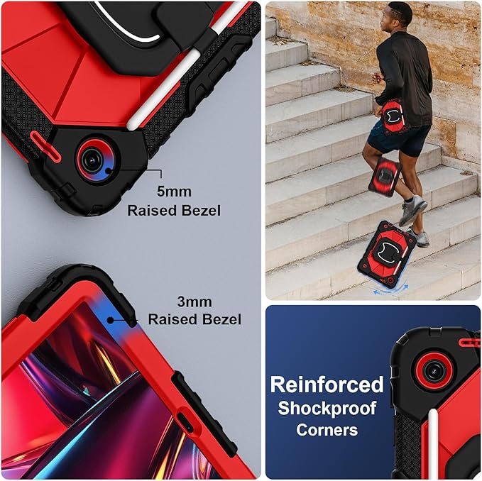 for T-Mobile Revvl Tab 2 Case 10.1 Inch 2025 Shockproof Cover for Revvl Tab 2 5G Tablet Case Kids with 360° Rotating Handle Stand Pen Holder Shoulder Strap Black Red