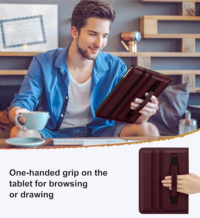 DTTO for iPad 6th / 5th Generation 9.7 Inch (2018/2017) iPad Air 2 / Air 1 Case 360 Degree Rotating Premium Leather Folio Stand Cover with Pencil Holder Burgundy Red