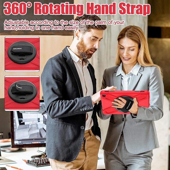 BRAECNstock for Amazon Fire HD 10 Tablet Case 13th Gen 2023 10.1 Shockproof Rugged Kindle Fire HD 10 Kids Tablet Cover with Screen Protector Rotating Hand Strap+Stand Shoulder Strap Pen Holder - Red