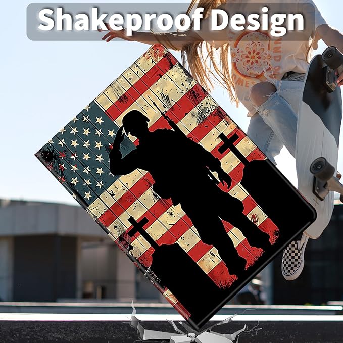 Case for Amazon Kindle Fire HD 10 and Fire HD 10 Plus 10.1 Tablet Case (13th/11th Generation 2023/2021 Release) Slim Fit PU Leather Cover with Auto Sleep/Wake - American Flag Soldier