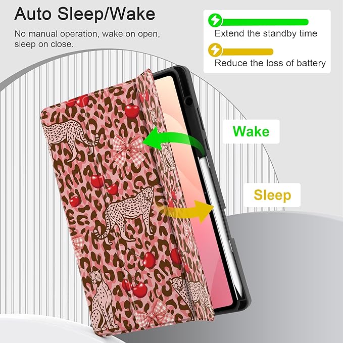 DONGKE Case for Samsung Galaxy Tab S11 5G 11 2025 Model (SM-X730/X736B) Slim Lightweight Trifold Stand Cover with S Pen Holder Auto Sleep/Wake Soft TPU Shockproof Back Cheetah Bow