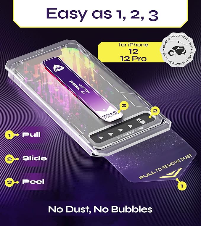 Defenslim for iPhone 12 &amp 12 PRO Screen Protector (2Pack) Easy Auto-Dust &amp Align Install Kit 6.1 Tempered Glass 9H Hardness Ultra HD Clear Case Friendly WonderShield