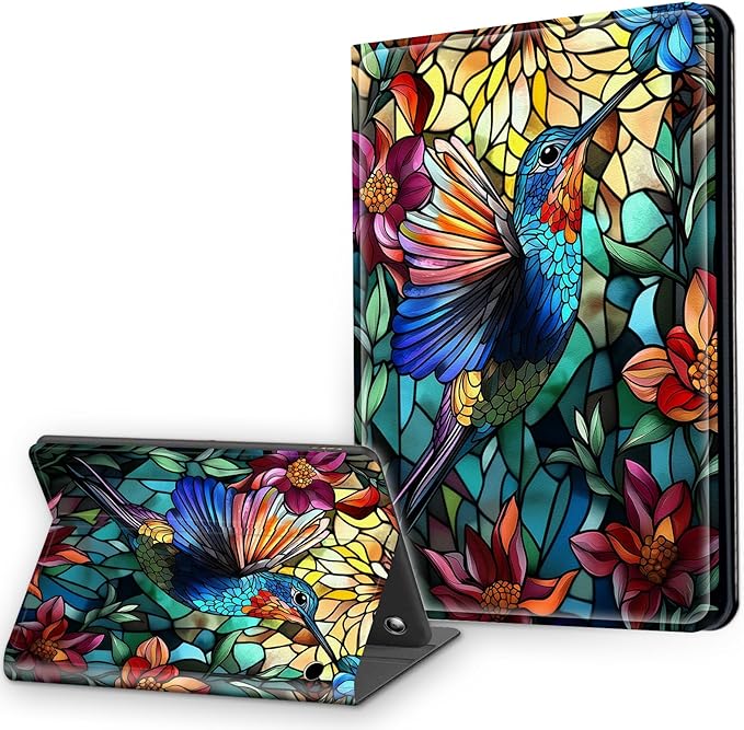 Case for Amazon Fire HD 10 and 10 Plus Tablet (13th/11th Gen 2023/2021 Release) Multi-Angle Viewing Leather Smart Stand Back Cover with Auto Sleep Wake Gorgeous Hummingbird
