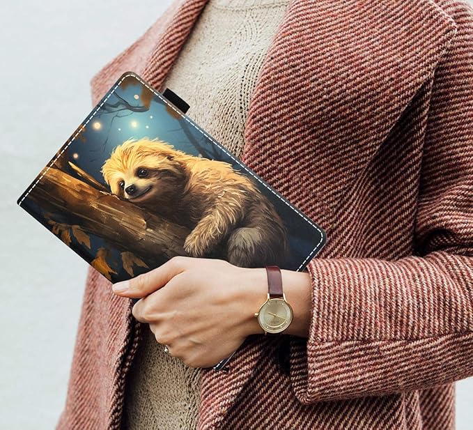 Case for Amazon Kindle Fire 7 Tablet (7 9th/7th Generation 2019/2017 Release) Slim PU Leather Cover with Card Slot &amp Auto Wake/Sleep Sloth