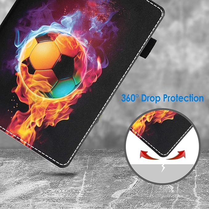 Case for All-New Amazon Fire HD 10 &amp 10 Plus Tablet 10.1 (13th/11th Generation 2023/2021 Release) Slim Stand Folio Cover with Card Slot &amp Auto Wake/Sleep - Flame Soccer