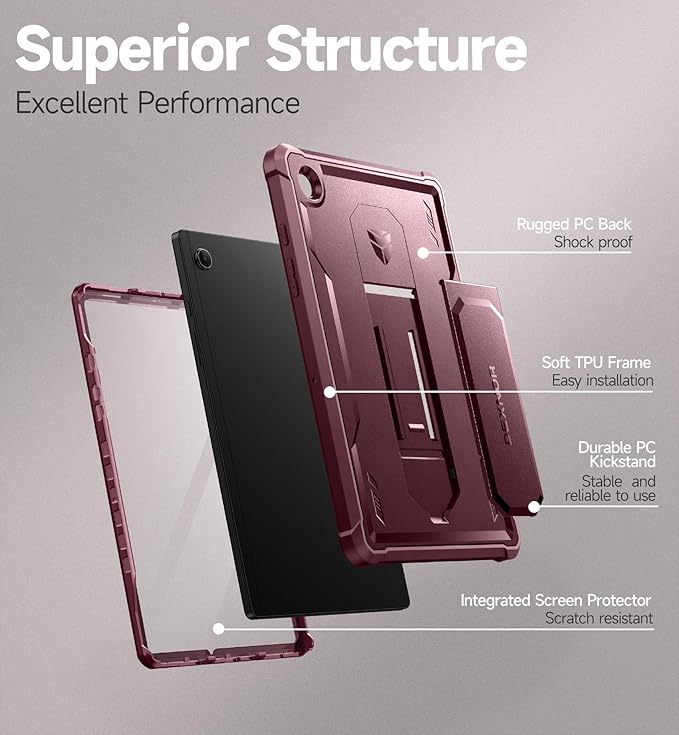 Dexnor Case for Samsung Galaxy Tab A8 10.5 Inch 2022 [Built in Screen Protector &amp Kickstand] Heavy Duty Shockproof Full Body Protective Cover for Galaxy Tab A8 Case-Red