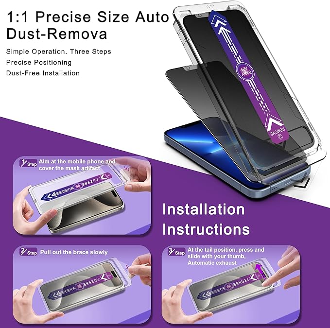 2 Pack Matte Privacy Screen Protector for iPhone 13 Pro Max/iPhone 14 Plus 9H Tempered Glass Full Coverage Anti-Fingerprint Auto Dust-Elimination No Bubble Easy Installation