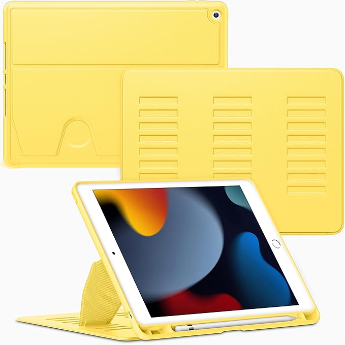 VIKESI Case for iPad 9th / 8th / 7th Generation 10.2 inch (2021/2020/2019 Released)Multiple Angles Magnetic Stand CoverShockproof BackPencil Holderand Auto Sleep/WakeYellow