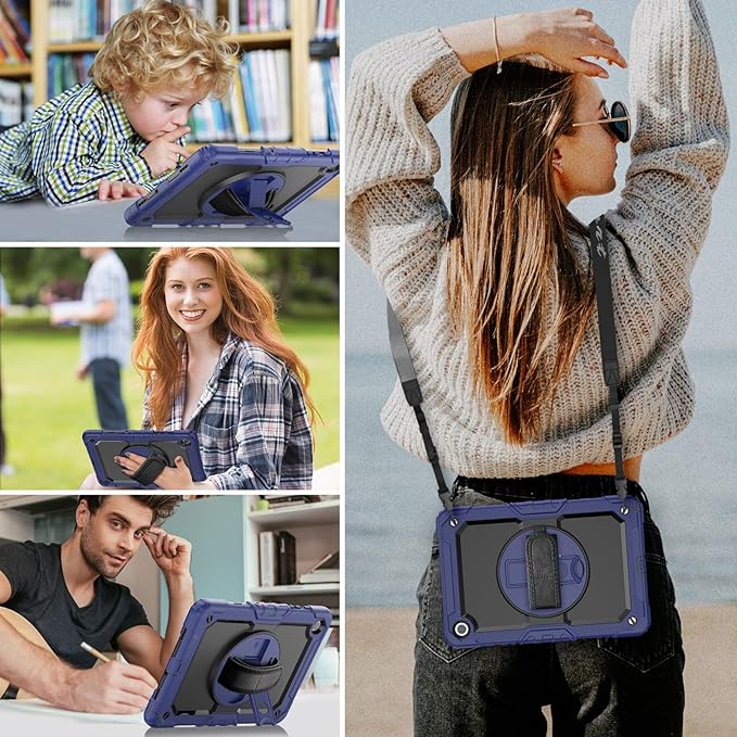 HXCASEAC Case for Samsung Galaxy Tab A9+ Plus 11 Inch Kids Protective with Screen Protector/Hand Strap/Pen Holder Sturdy Shockproof for Samsung A9 Plus Tablet Case SM-X210 SM-X216 SM-X218 - Navy