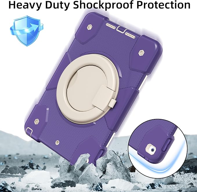 Case for iPad 9th/8th/7th Generation 10.2 inch Shockproof Cover with Screen Protector/360° Rotate Stand/Pencil Holder/Shoulder Strap Kids Case for iPad 2021/2020/2019 (Deep Purple+White)