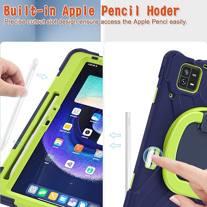 for Xiaomi Mi Pad 6/ Mi Pad 6 Pro 11-inch Tablet Case - Heavy Duty Shockproof Cover 360° Rotating Hand Strap Foldable Stand Anti-Slip Handle Adjustable Shoulder Strap Pen Holder - Navy