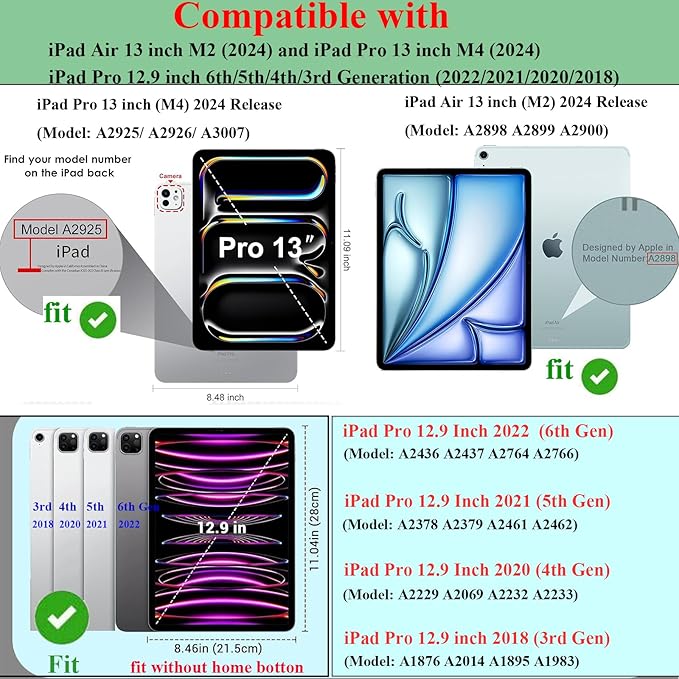 Kids Case for iPad Air 13 inch M3 2025/M2 2024iPad Pro 13 inch M4 2024 &amp iPad Pro 12.9 inch Case 6th/5th/4th/3rd Gen 2022 2021 2020 2018 with Stand/Pencil Holder/Handle Light Purple Bear