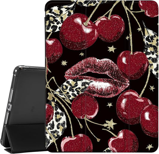 JOYLAND for iPad Air 13 Inch Case M3 2025/M2 2024 with Pencil Holder-Auto Wake/SleepLeopard Print Cherry Cover Anti-Scratch Shockproof Premium Folio Stand CaseBlack