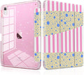 MEEgoodo Case for iPad A16 11th Generation 2025/10th Generation 2022 Glitter Tablet Cases with Transparent Acrylic Back+Trifold Stand +Pencil Holder+Auto Wake/SleepPink Stripes &amp Blue Dots